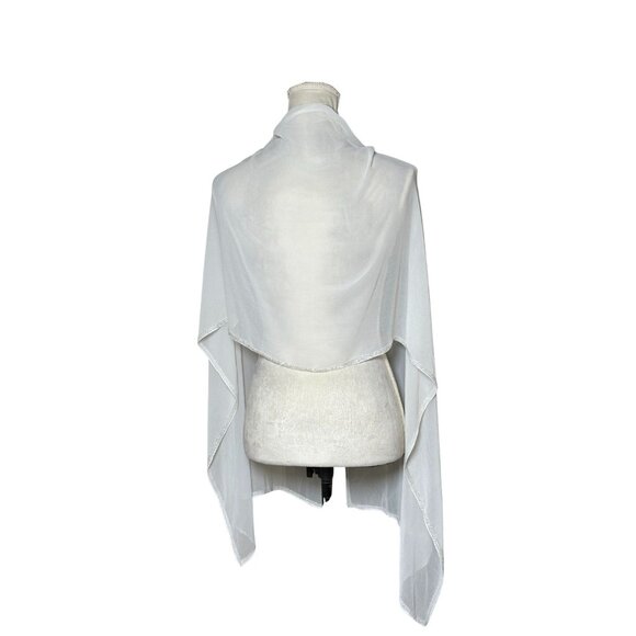 Cezon Sheer White Wrap Shawl Rhinestone Accent Evening Wrap Holiday Sparkle - Picture 2 of 5